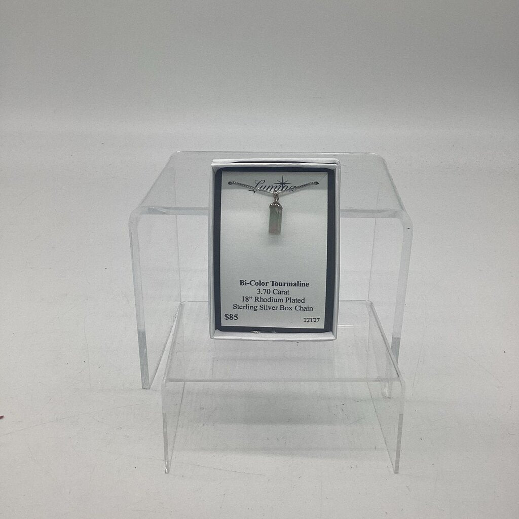 22T27 - 3.70 Carat Bi-Color Tourmaline 18" Rhodium Plated Sterling Silver Box Chain