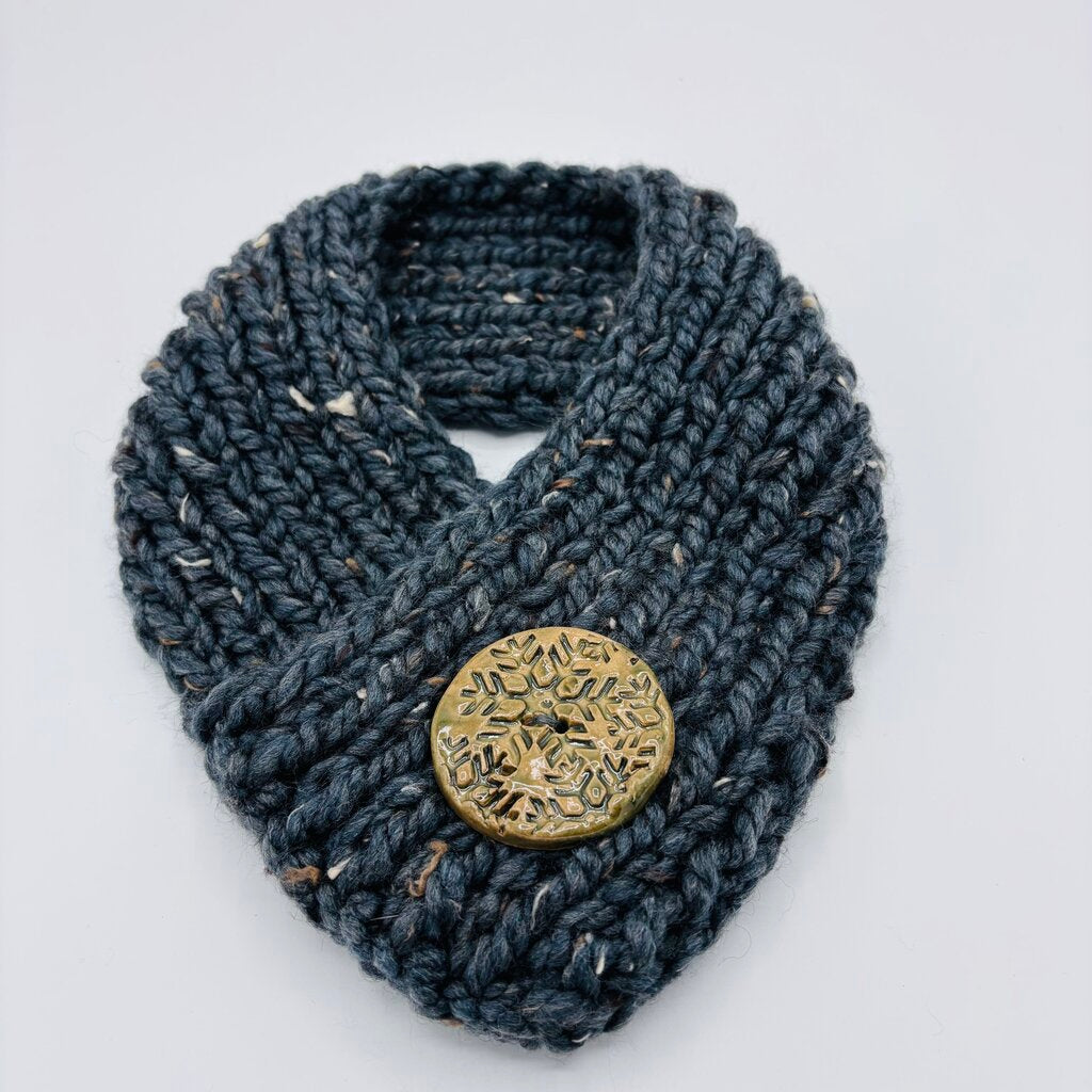 Cowl Big Button Charcoal Fleck Neck Warmer