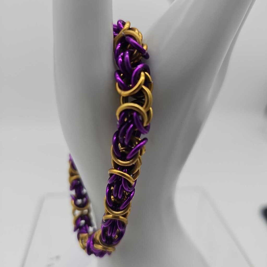 16g Purple Gold Aluminum Byzantine Bracelet 7.5 inch