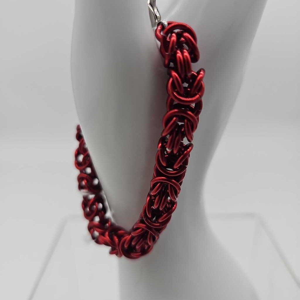 16g Red Aluminum Byzantine Bracelet 6.5 inch