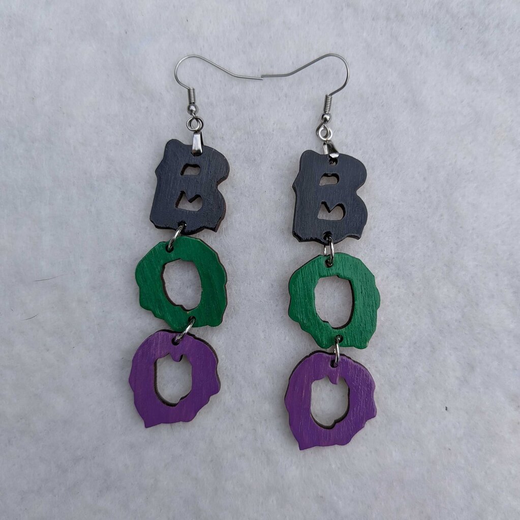 Earrings - BOO Blk/Green/Purp