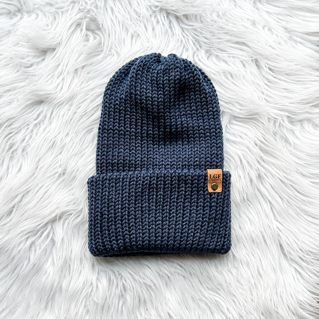 Double Brim Knit Beanie in Navy