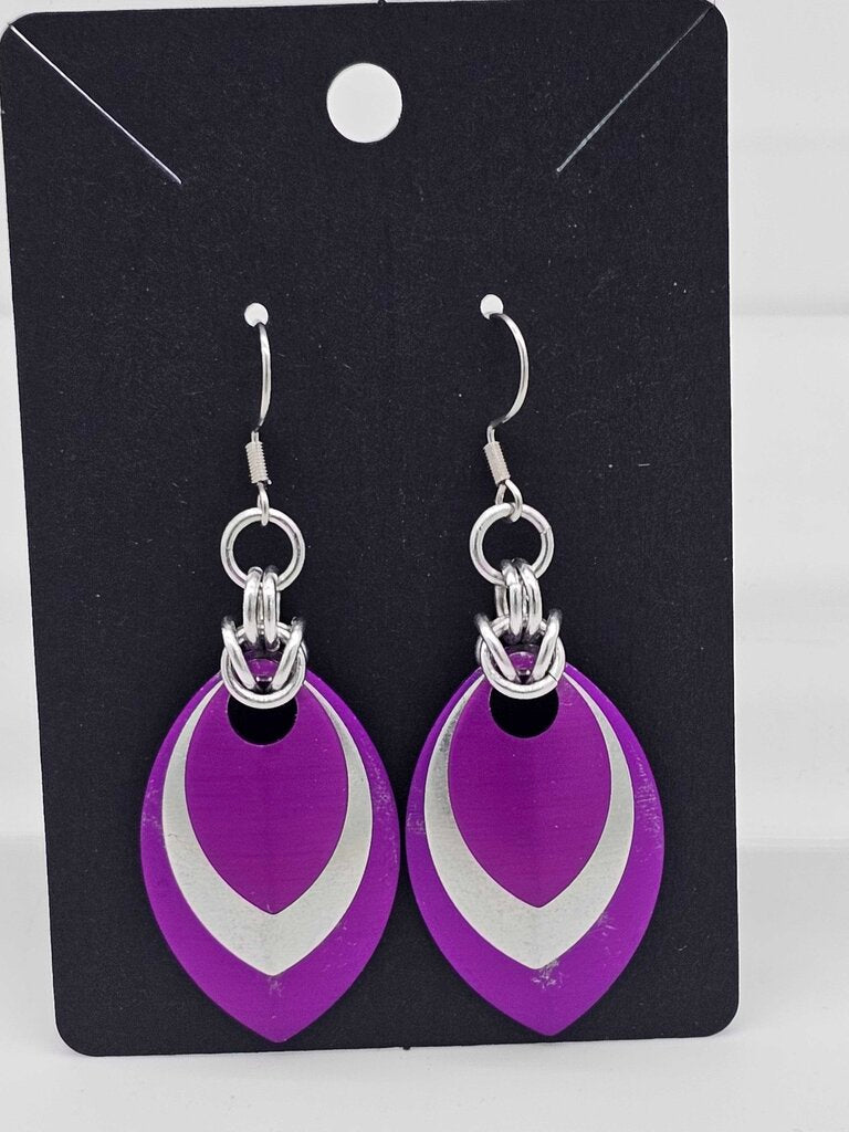 Purple, Silver, Purple Scale Earrings