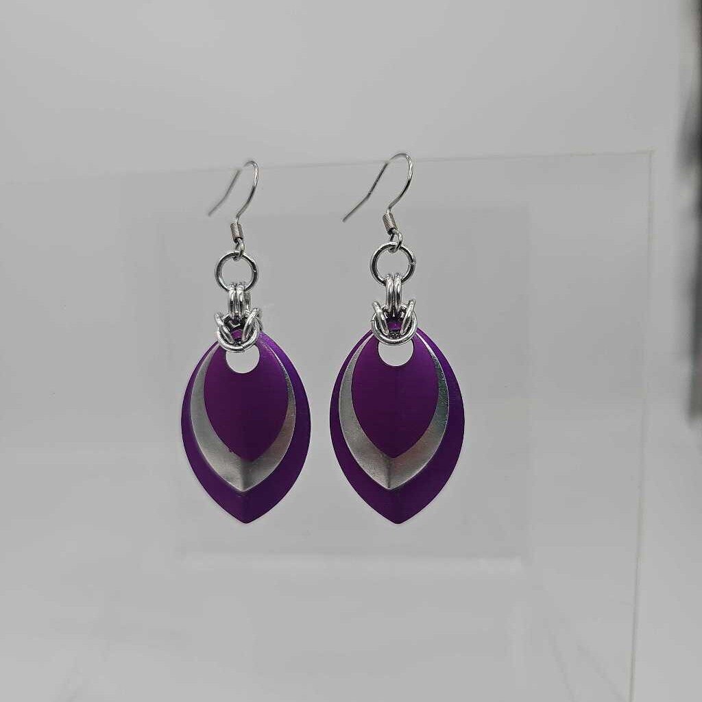 Purple, Silver, Purple Scale Earrings