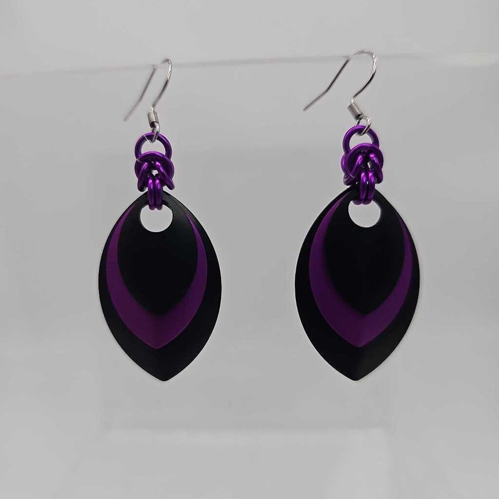 Black, Purple and Black Scale Earrings