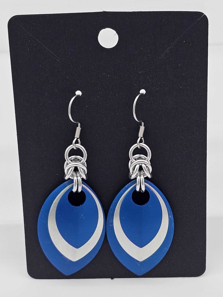 Blue, Silver, and Blue Scale Earrings