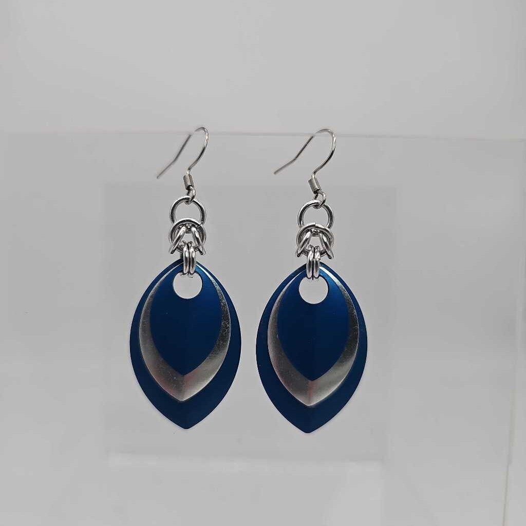 Blue, Silver, and Blue Scale Earrings