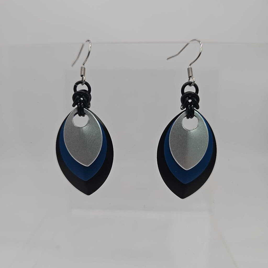 Black, Blue and Silver Scale Earrings