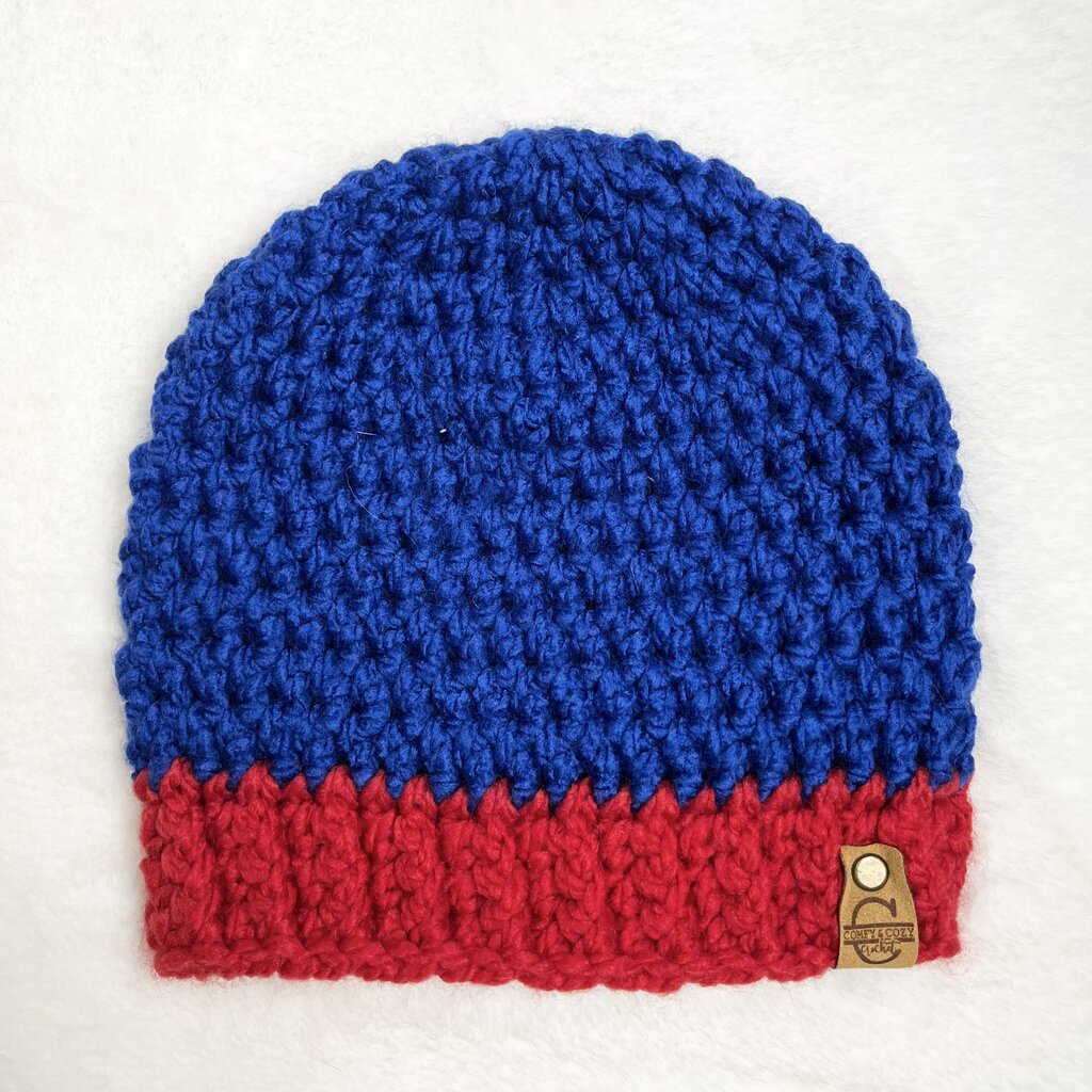 Beanie Hat (Adult) - Royal Blue with Bright Red Brim
