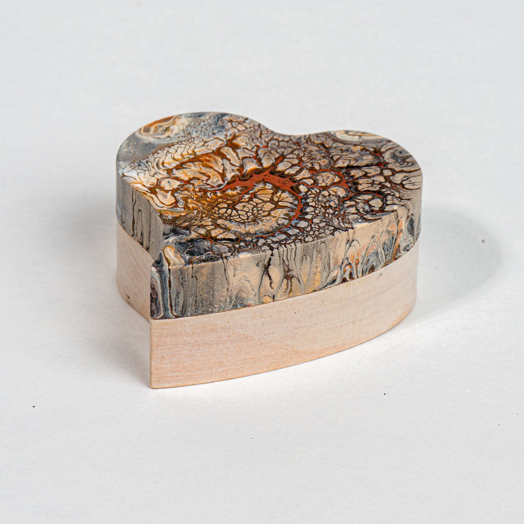 Heart shaped Trinket Box 3" x 1.5" - neutral colors, earth, tones, beige, white