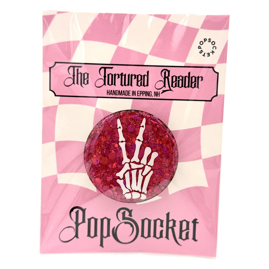 Skeleton Peace Sign Pink Glitter PopSocket