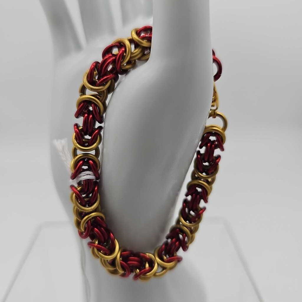 16SWG Red, Yellow Byzantine Bracelet 7 inches