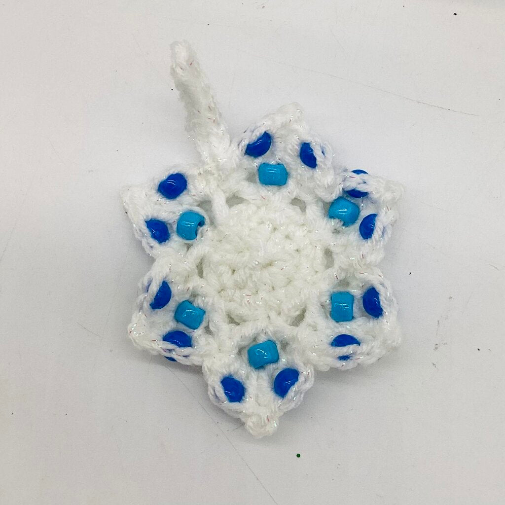 White Beaded Snowflake Ornament
