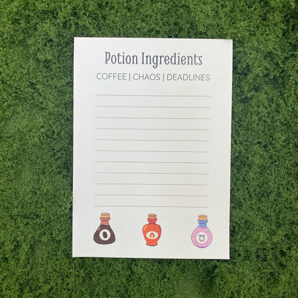 Potion Ingredients (Coffee, Chaos, Deadlines) 5x7 Notepad