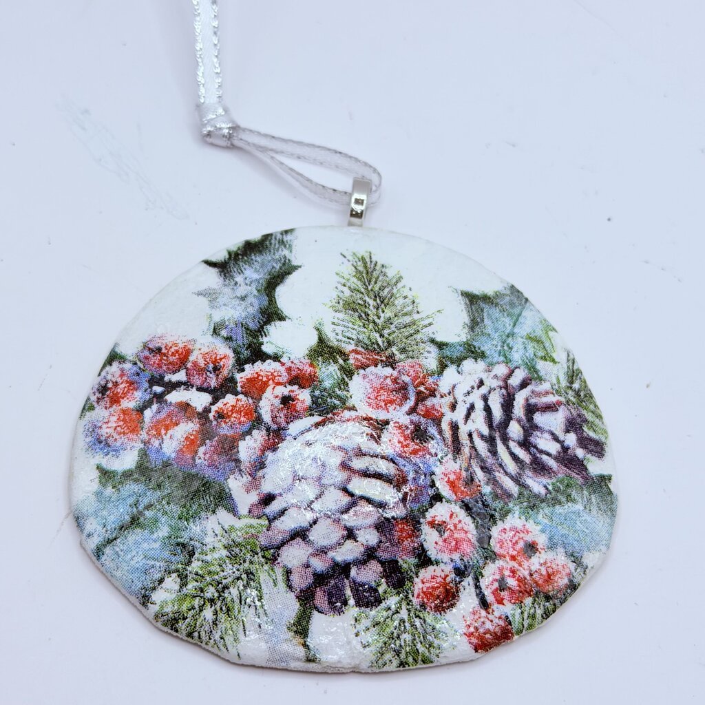 Pine one/Spruce/Holly berries Sand Dollar Ornament (Oregon, 30+ years ago)