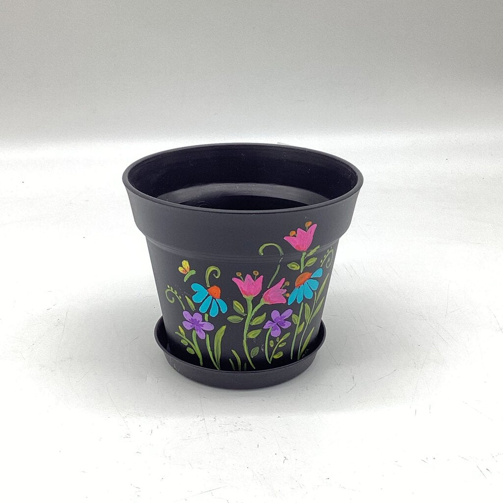 Medium black w/multi flowers-E