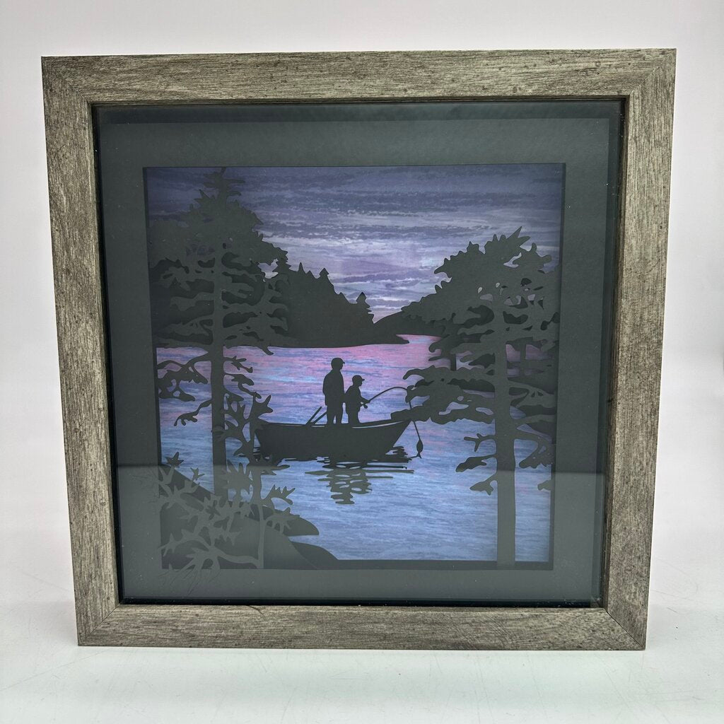 Fishing scene Father and child Shadowbox