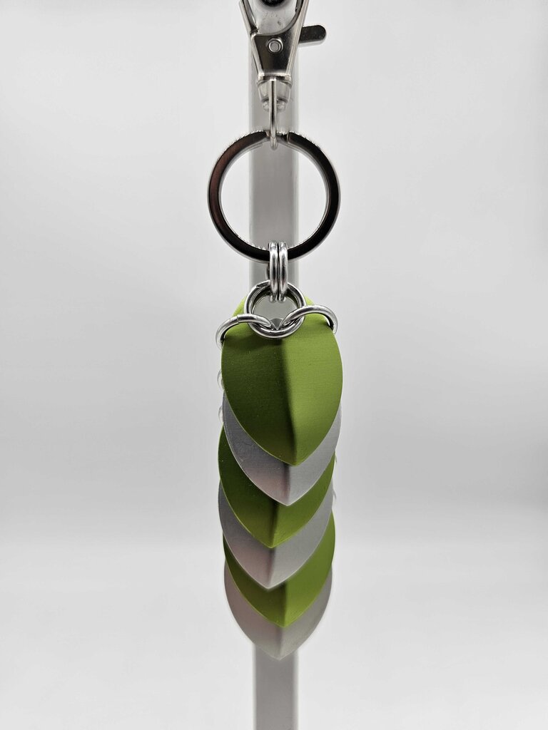 Silver and Lime Green Dragon Scale Fidget Keychain Short