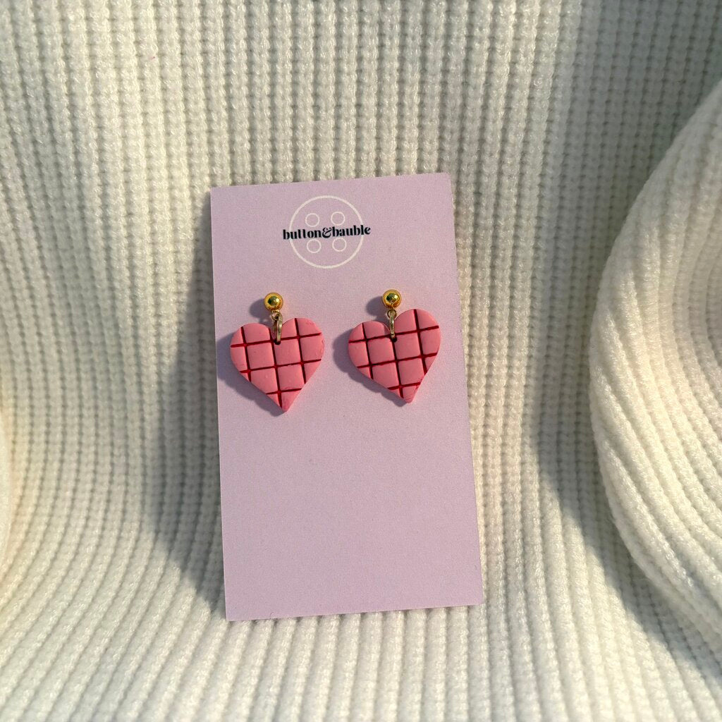 Grid Heart Dangle Earrings
