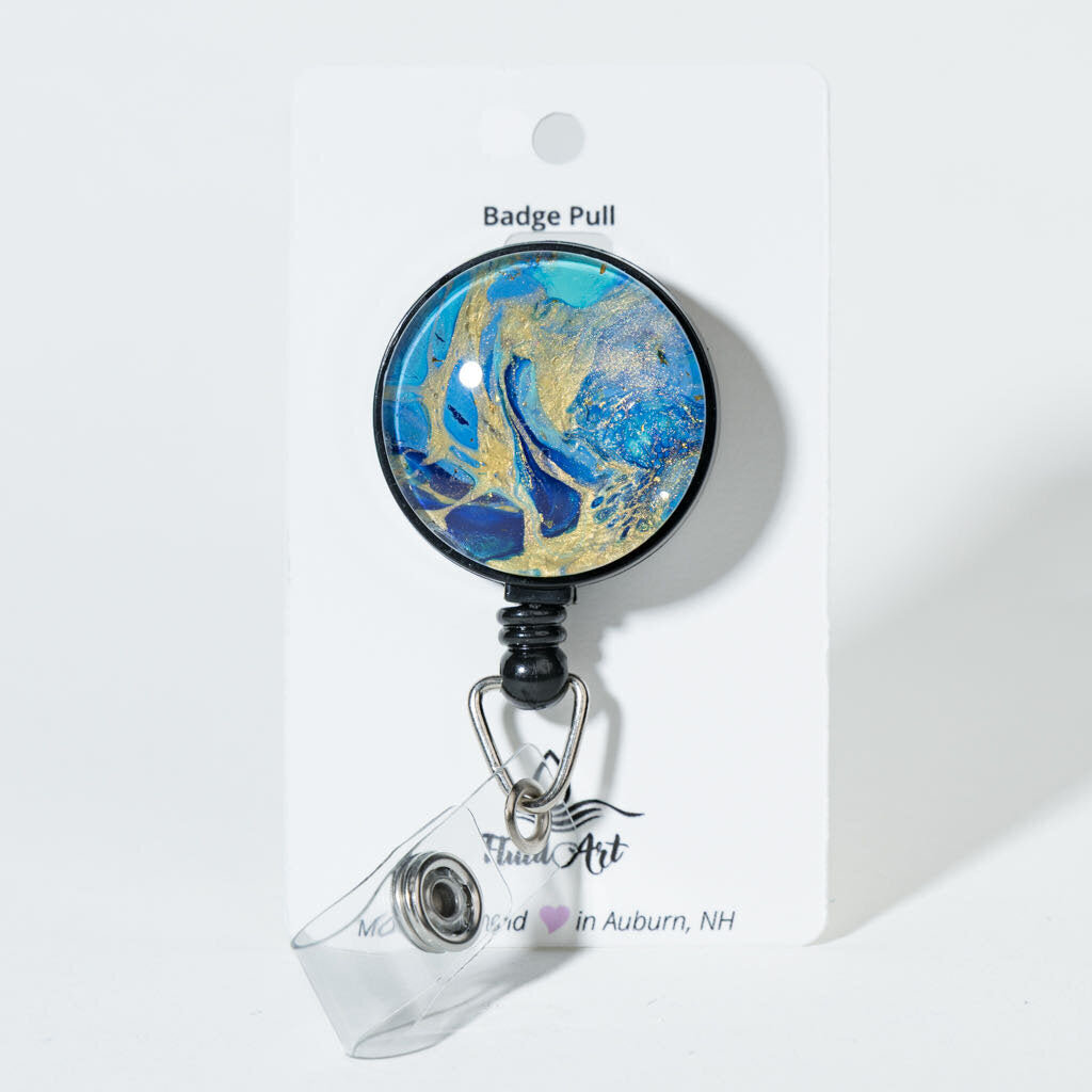1.25" Fluid Art Badge Reel - Blue and Gold
