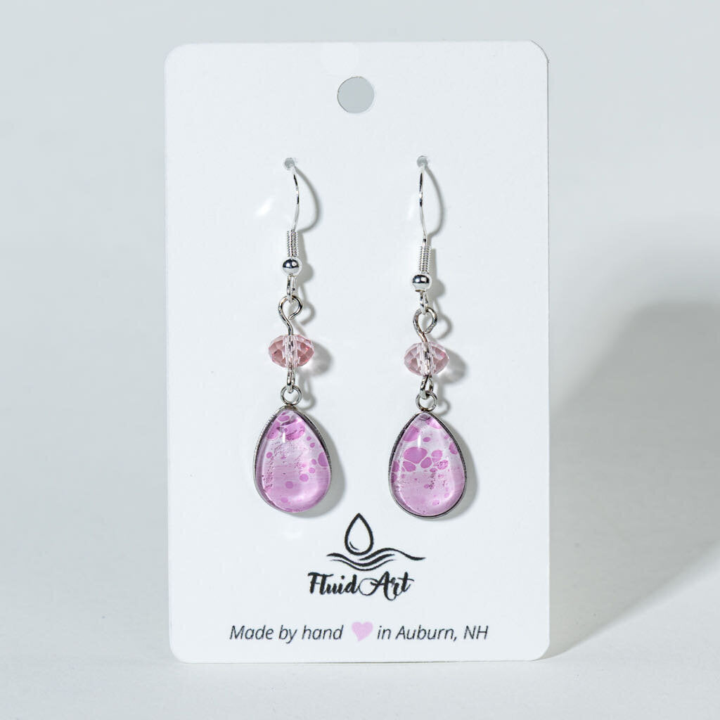 Small Teardrop Earrings with Crystal Bead - pink white