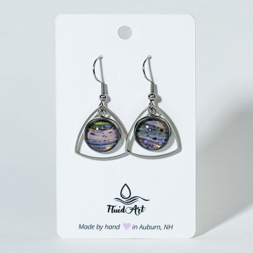 Double-Outline Triangle Fluid Art Earrings - pink red gold