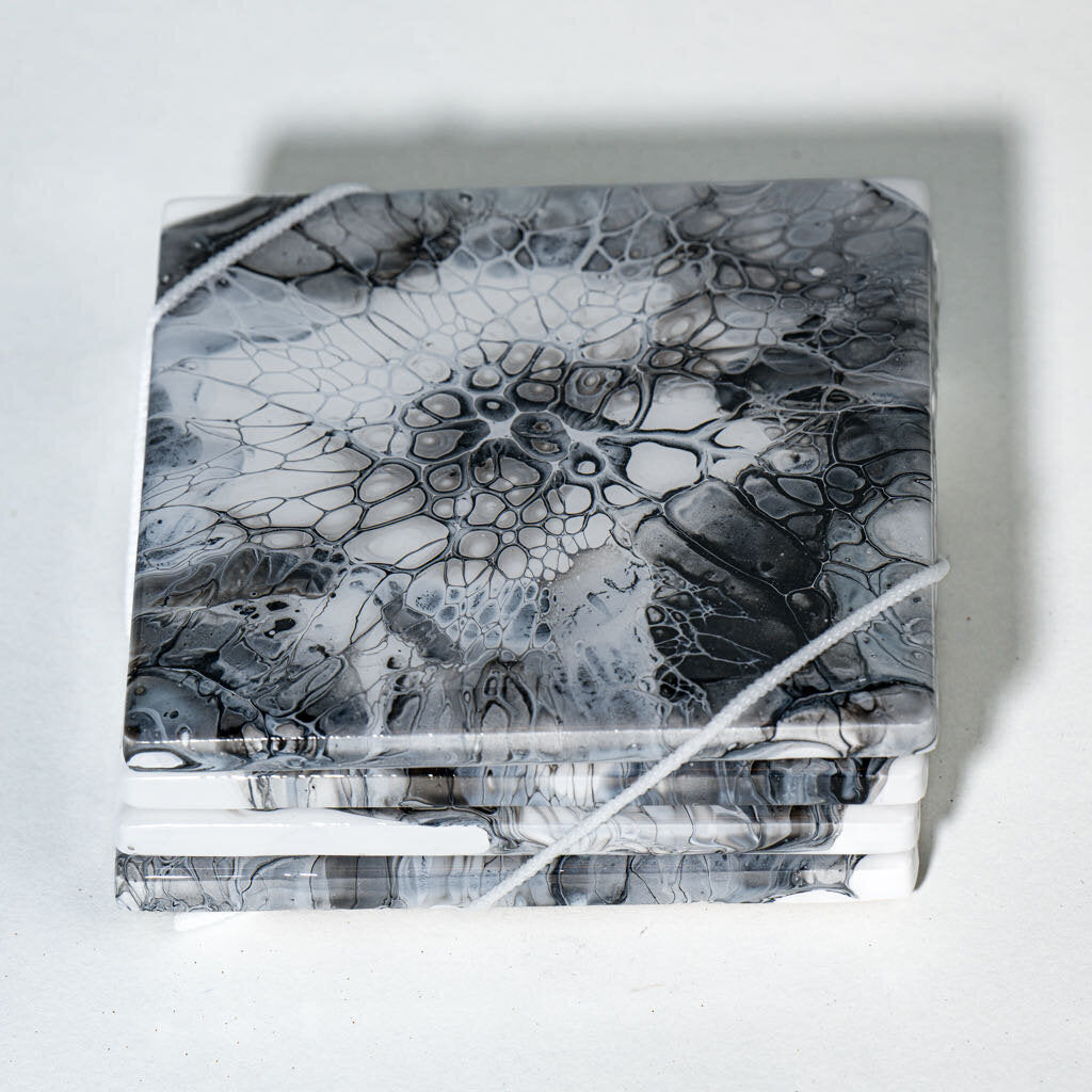 Coasters - Set of 4 Square - Black and white