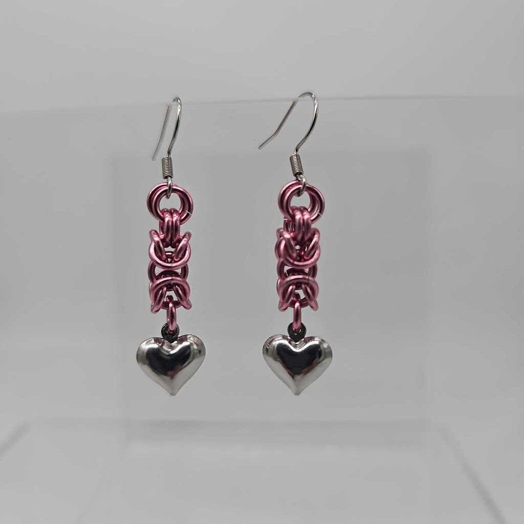 Pink Byzantine with Stainless Steel Heart Earrings