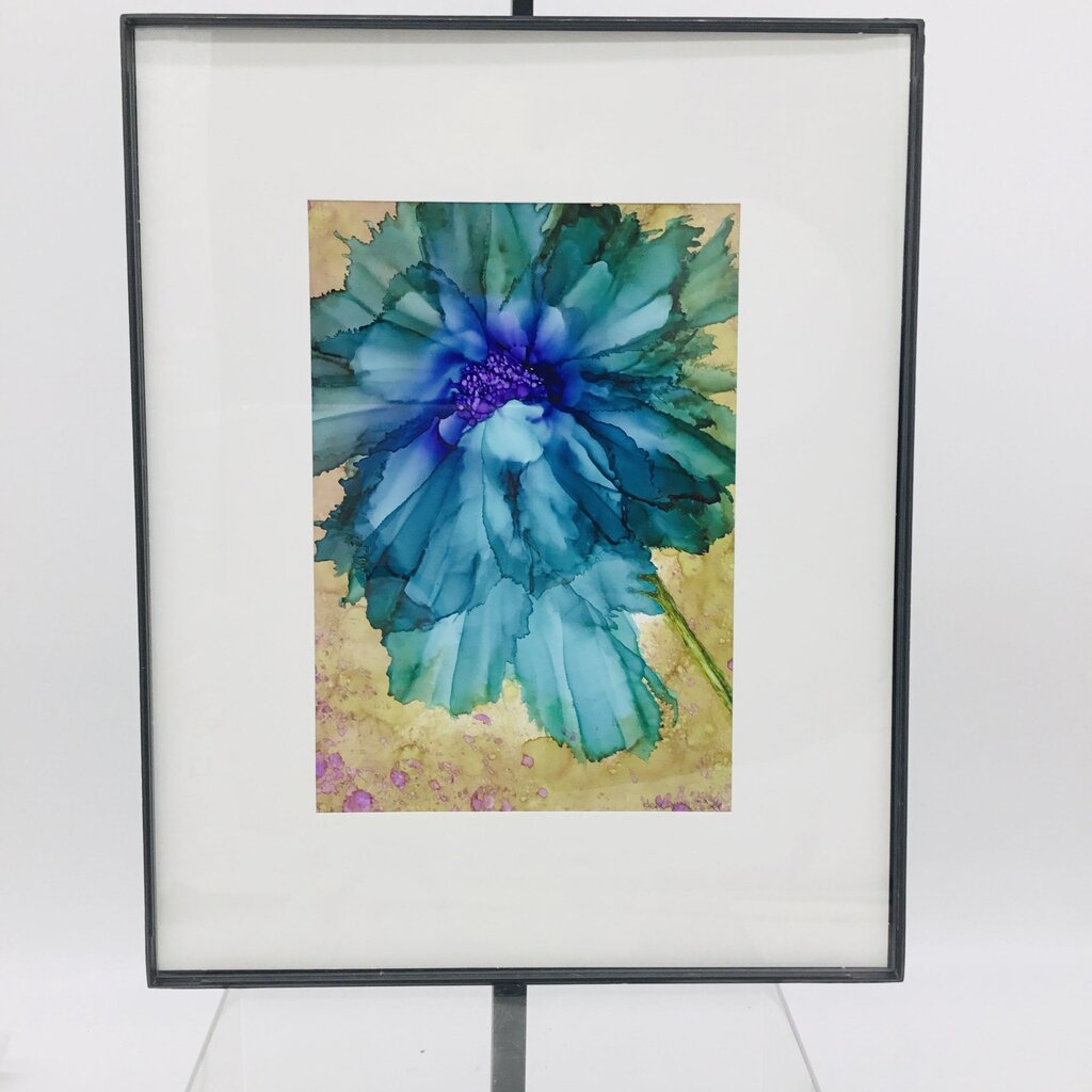 5x7 Painting Pine Teal Flowers -Pop-in Frame