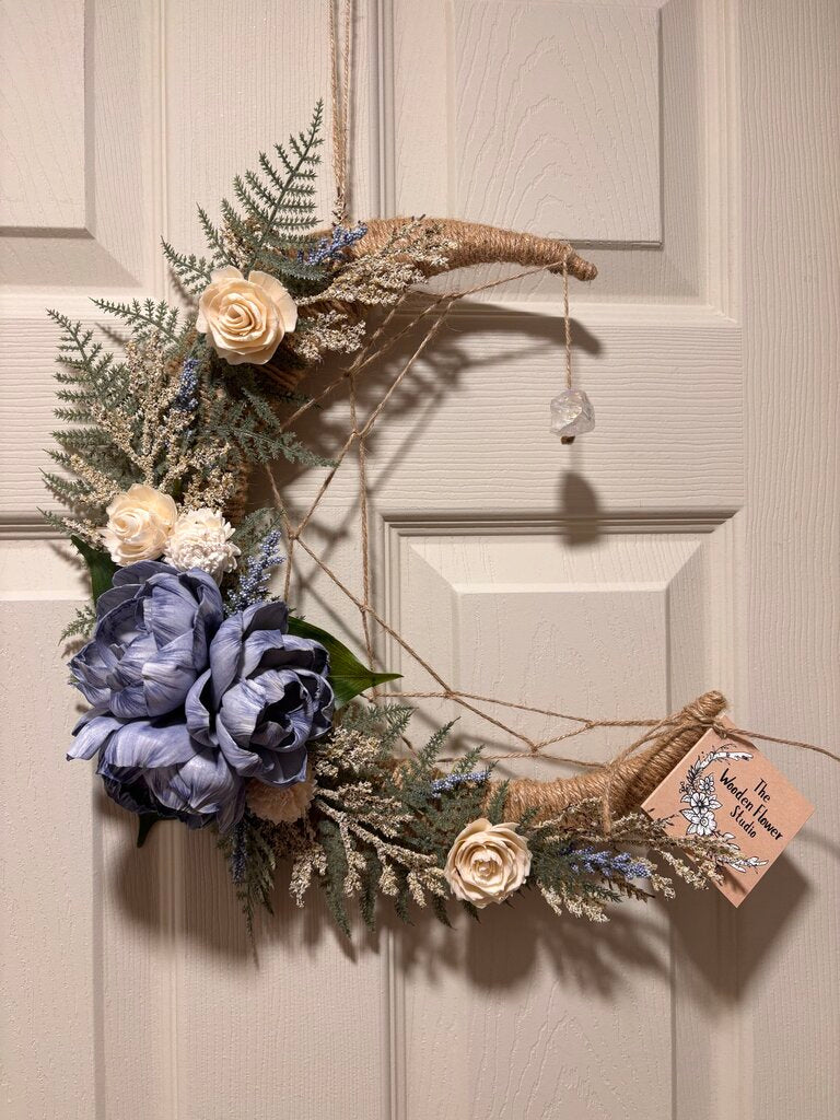 Crystal Moon with Blue and White Sola Wood Flowers