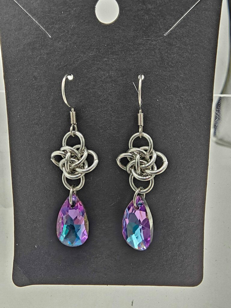 Silver Persephone with Light Blue-Purple Crystal Drop Earrings