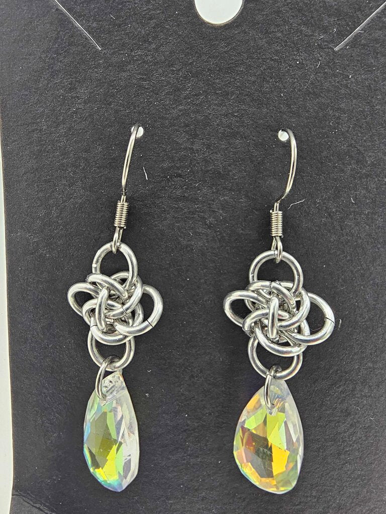 Silver Persephone with light Yellow Crystal Drop Earrings