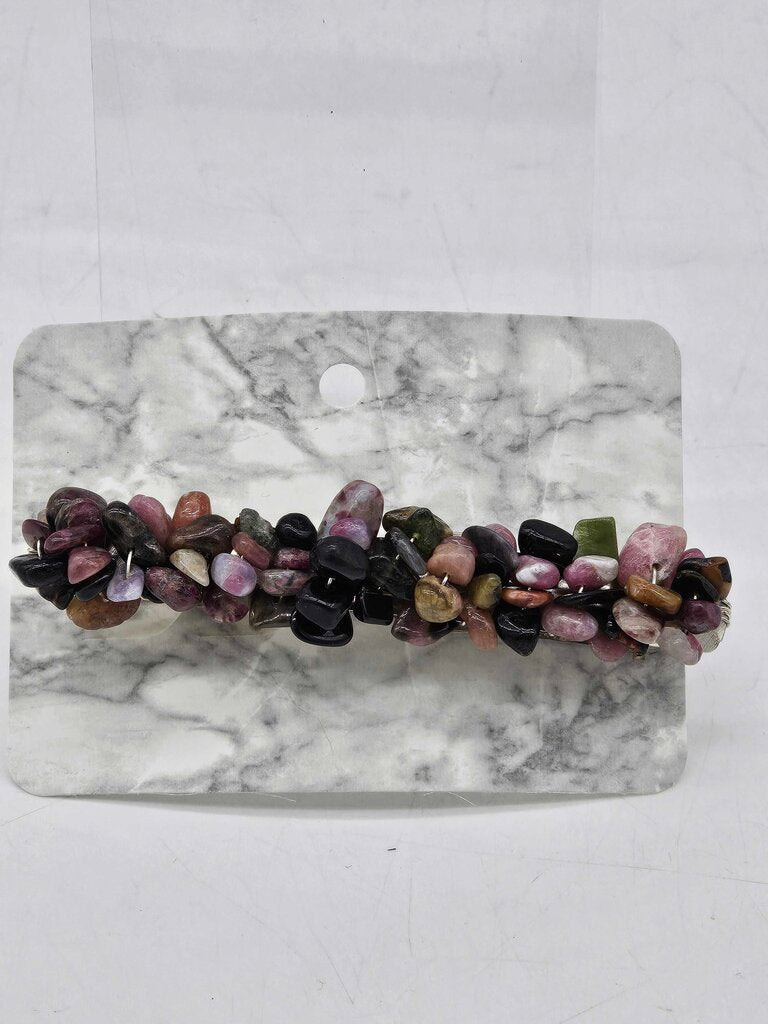 Rainbow Tourmaline Chip Stone Wire Wrapped Barrette, Large