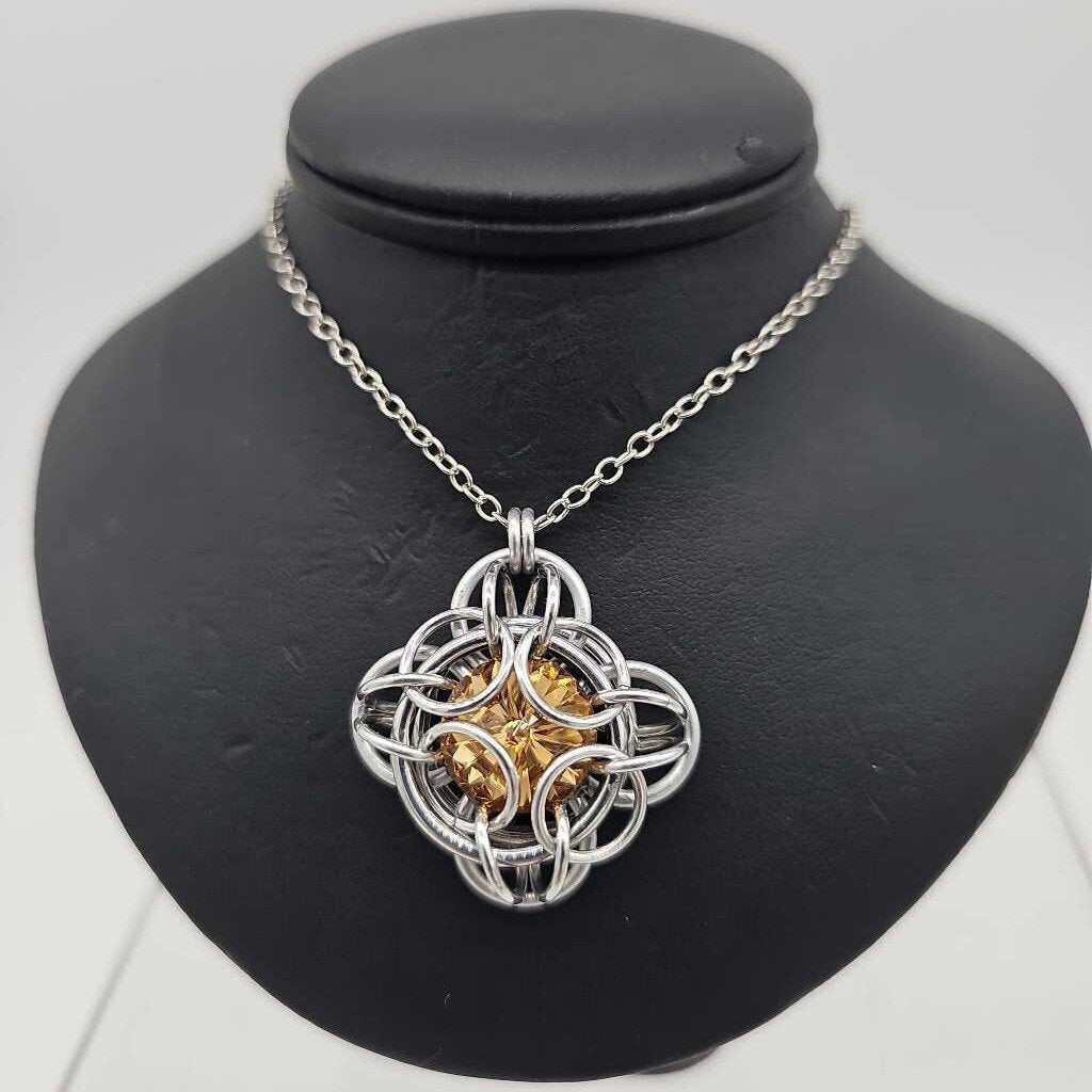 Silver Oriana 14mm Topaz Crystal, 18 inch stainless steel chain