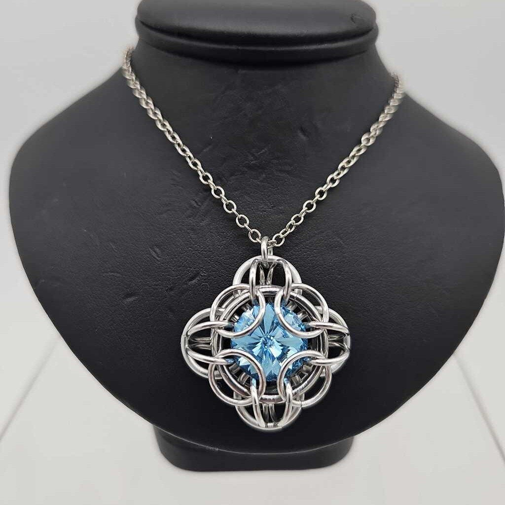 Silver Oriana 14mm Aquamarine Crystal, 18 inch stainless steel chain