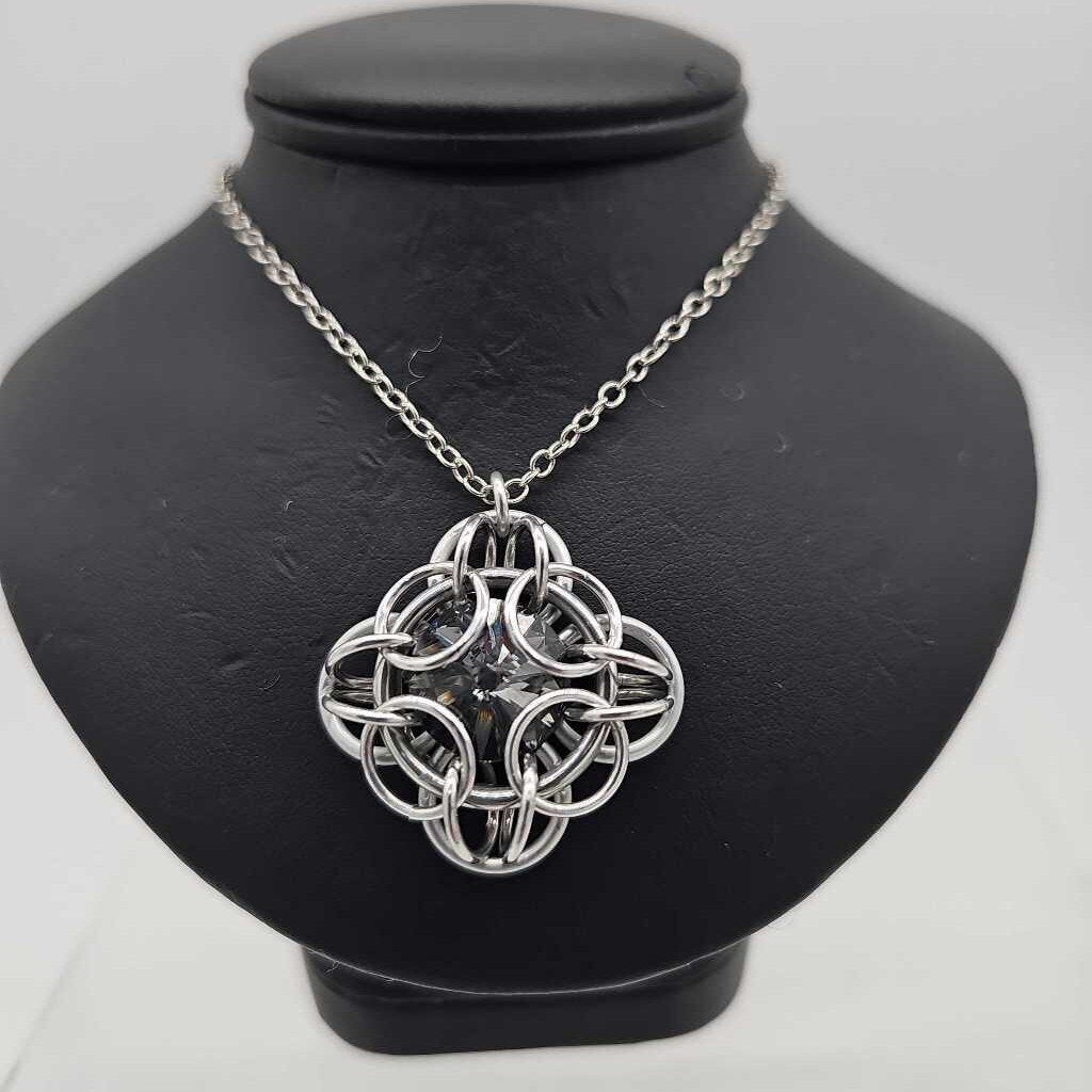 Silver Oriana 14mm Starry Black Crystal, 18 inch stainless steel chain