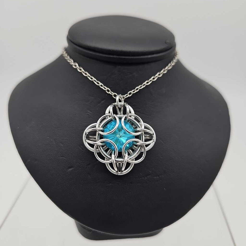 Silver Oriana 14mm Laguna Blue Crystal, 18 inch Stainless Steel chain