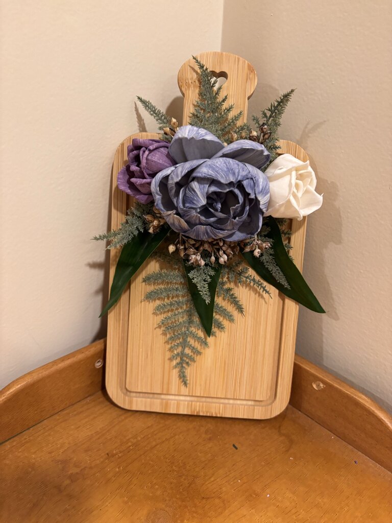 Decorative Cutting Board with Blue and Purple Sola Wood Flowers