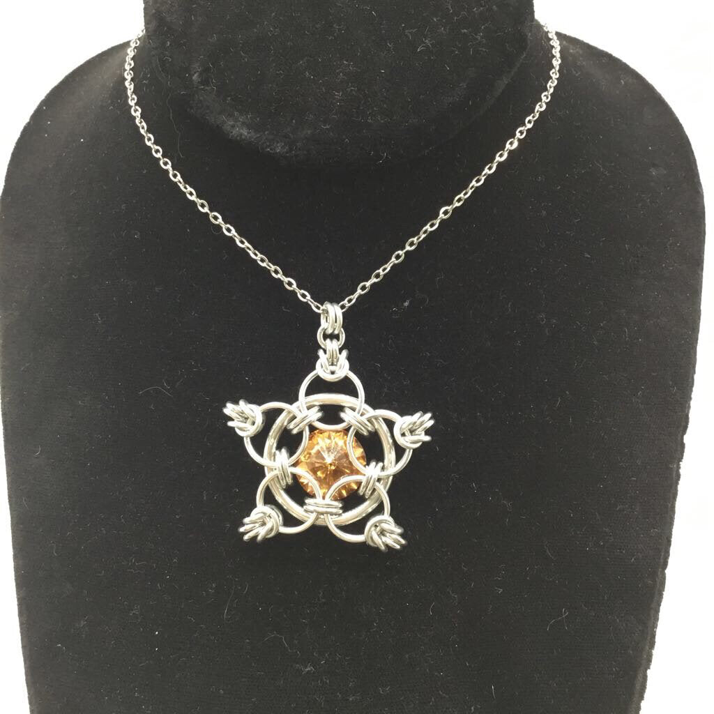 Silver Star 14mm Topaz Crystal, 20 inch chain