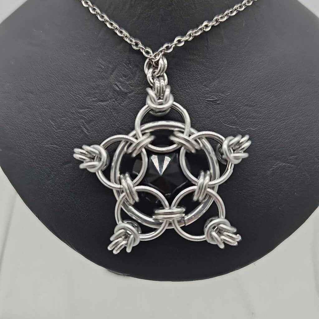 Silver Star 14mm Jet Black Crystal, 20 inch chain