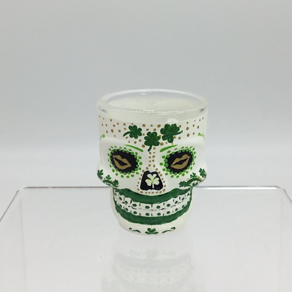 Shamrock Skull 1.75 oz Shot Glass, Hand-Painted, Heat-Cured, Hand-Wash Please.