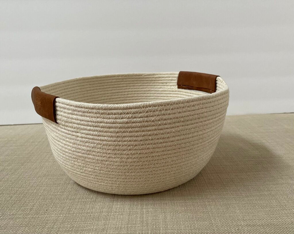 6" Rope Basket Leather Handles