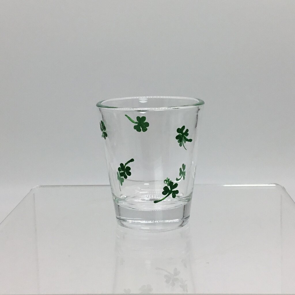 Playful Shamrocks Shot Glass, Hand-Painted, Heat-Cured, Hand-Wash Please.