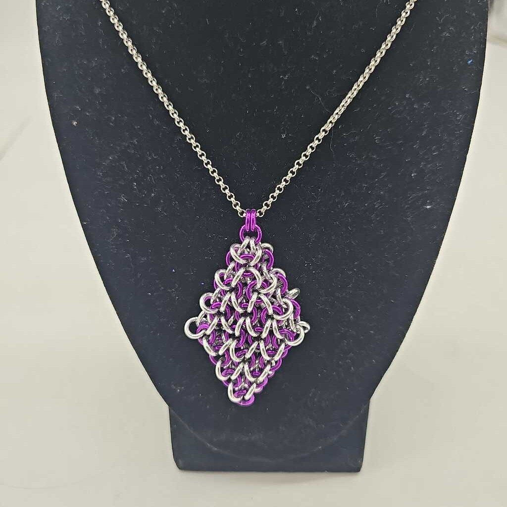 Purple and Silver Jelly Cube Fidget Necklace, 30 inch stainless steel chain