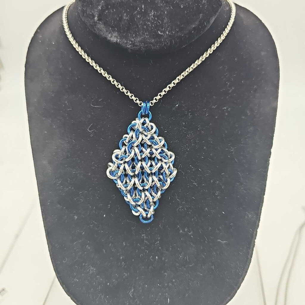 Silver Blue Jelly Cube Fidget Necklace, 30 inch stainless steel chain