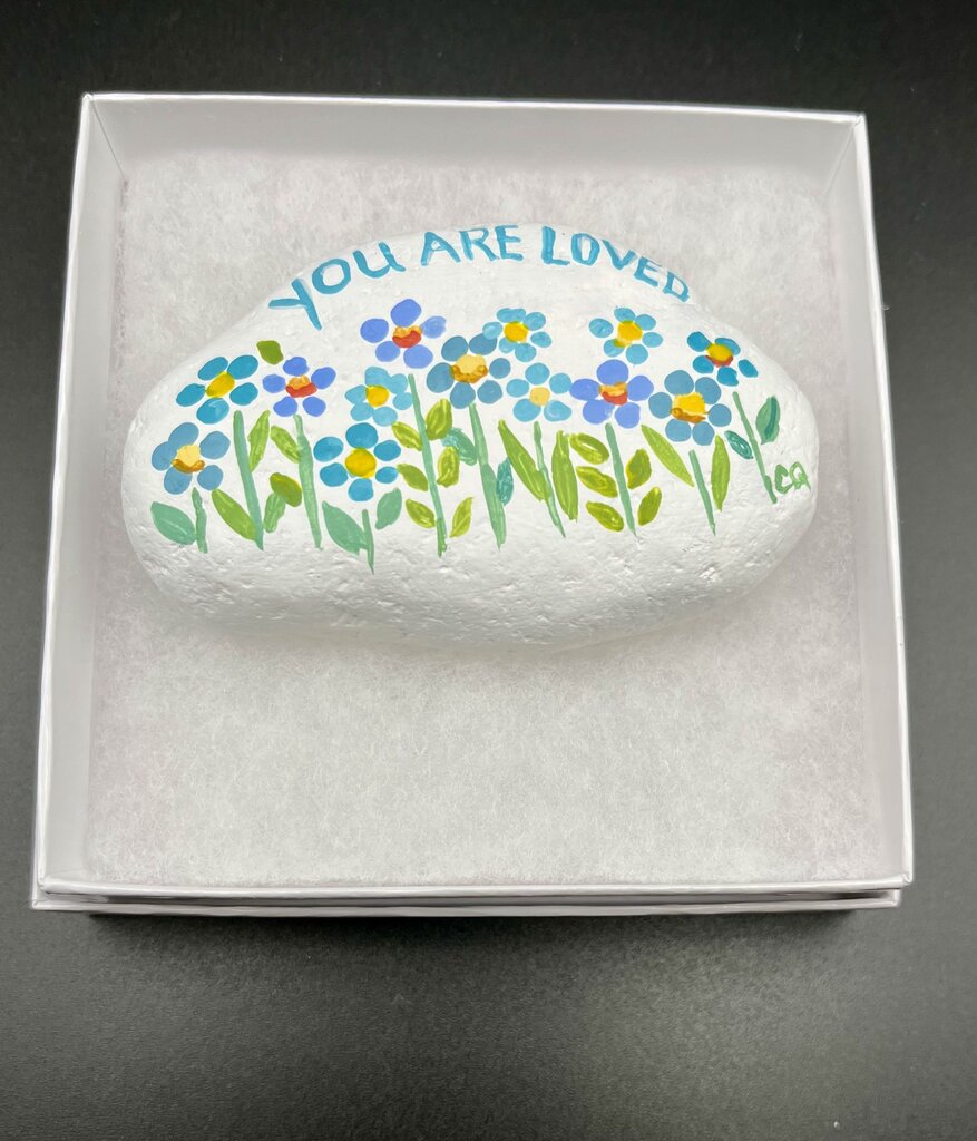 Rock Lg wh "You Are Loved" blue fl