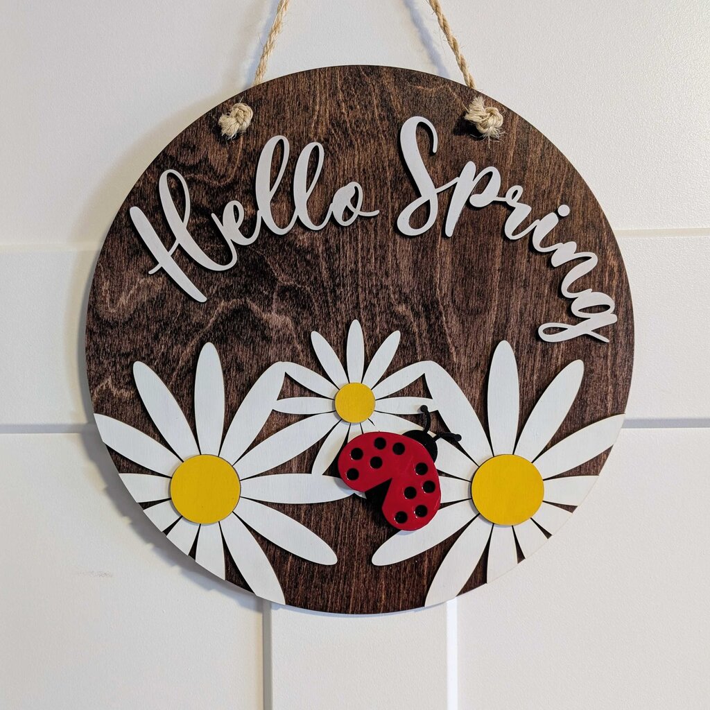 HD - Door Sign - Hello Spring Ladybug and Daisies