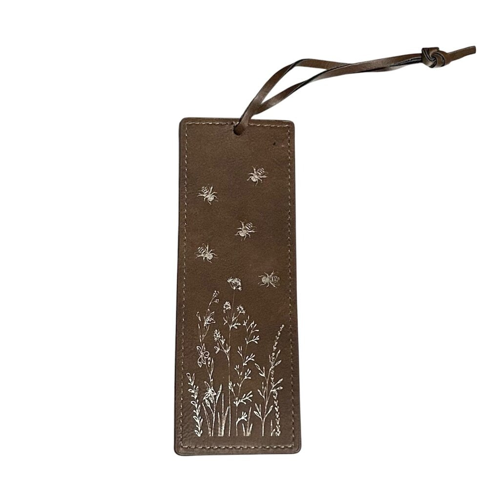 Brown Leather Bookmark Flowers & Bees