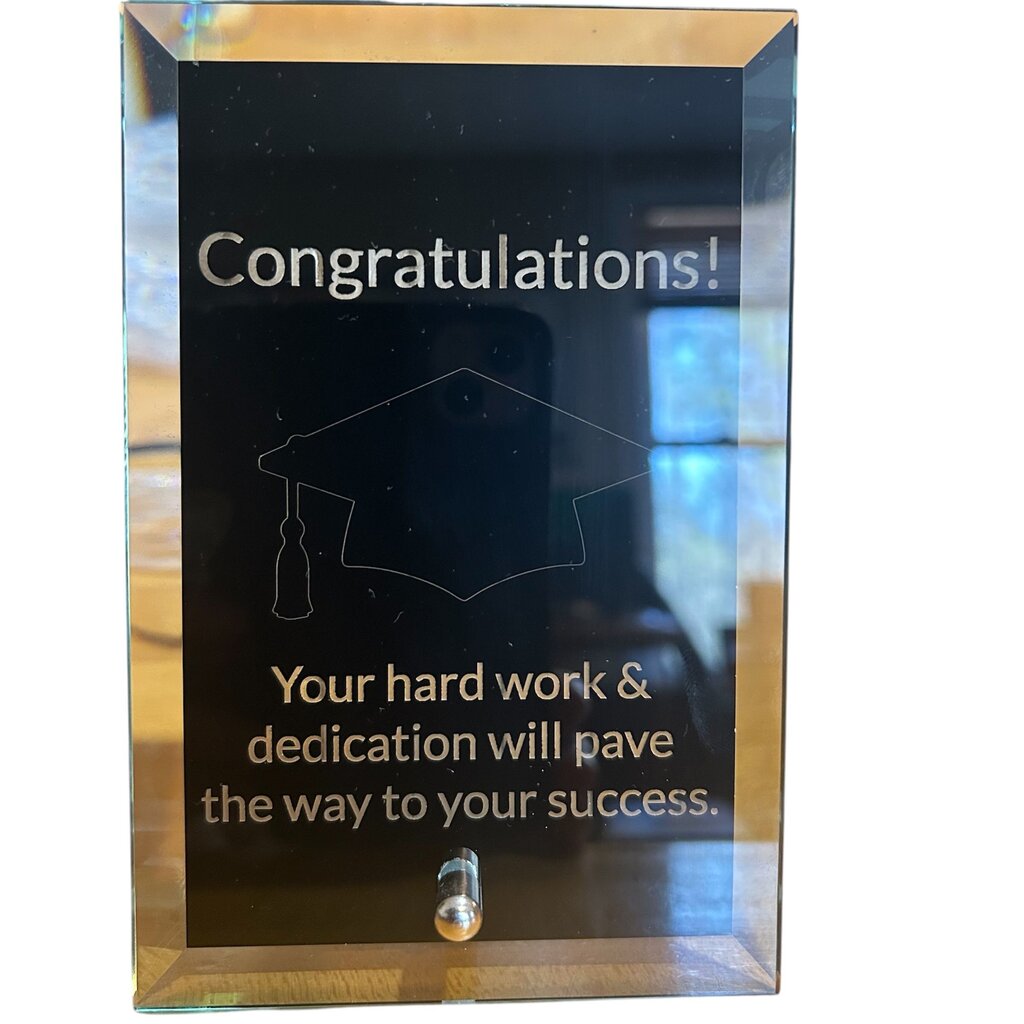 Black Glass Stand Alone Graduation Plaque