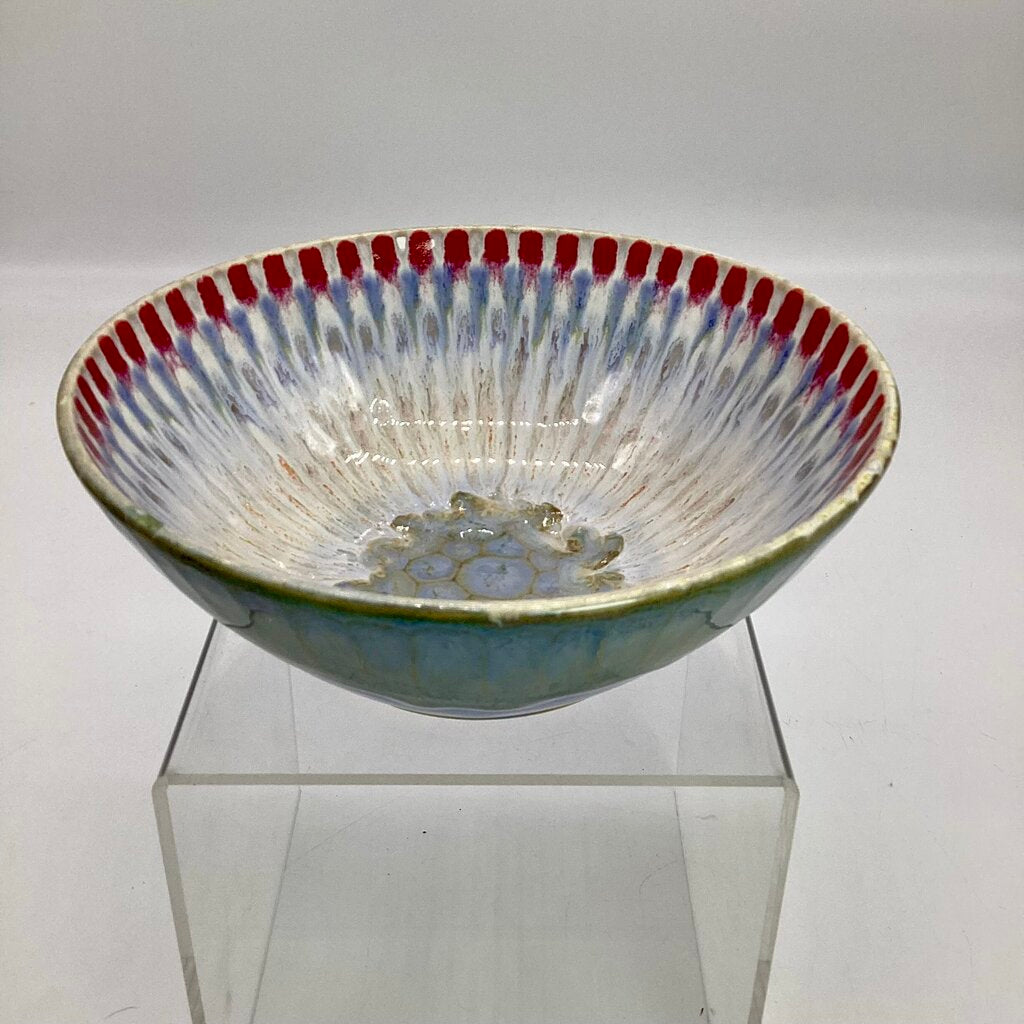Serving Bowl- Red/Ice Blue Peacock